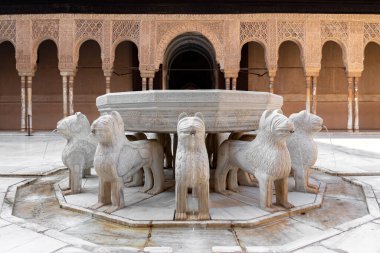Alhambra Sarayı 'ndaki Aslanlar Mahkemesi, Granada, İspanya