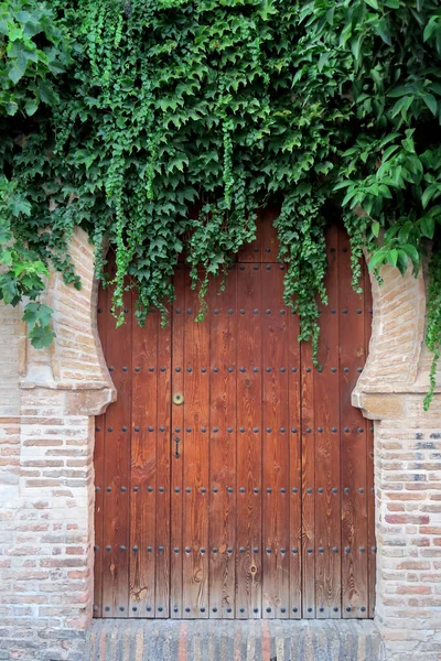 Porte Arabe Pleine Végétation Une Vieille Maison — Photo