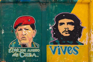4 Eylül 2019, Che ve Chavez 'in duvar resmi. Havana, Küba