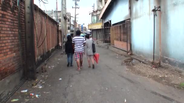 Thailändische Leute Gehen Die Straße Entlang Wilde Affen Laufen Unter — Stockvideo