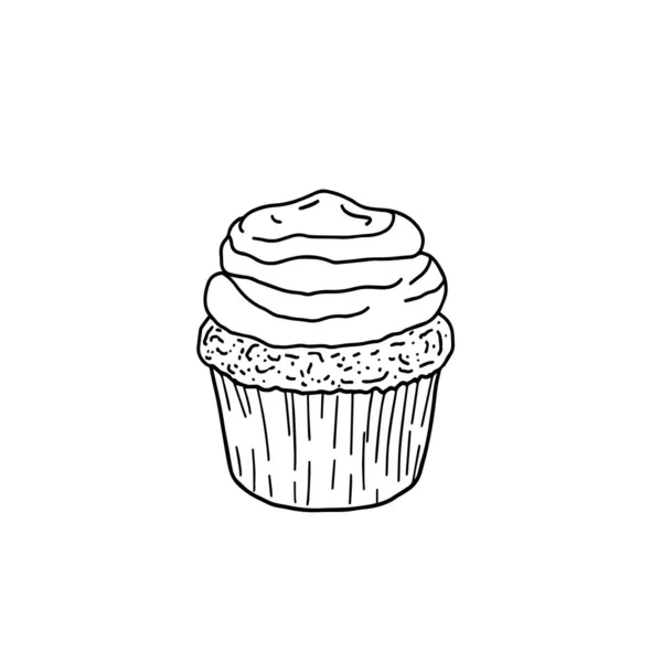 Grädde Cupcake Wellpapp Kopp Vektor Hand Dras Närbild Illustration Cupcake — Stock vektor