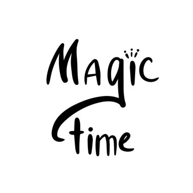 Sihir zamanı. Beyaz arka planda siyah beyaz harfler var. Tebrik kartları, davetiyeler, baskılar için el yazısı dekoratif harfler.