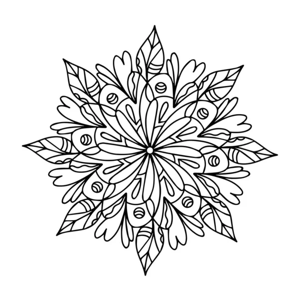 Hermoso Mandala Con Elementos Florales Garabatos Sobre Fondo Blanco Esquema — Vector de stock