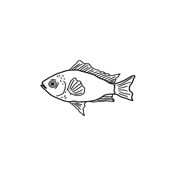 Illustration Vectorielle Monochrome Petit Poisson Sur Fond Blanc Mignon Poisson — Image vectorielle