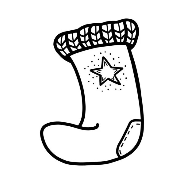 Weihnachtsstiefel Auf Weißem Hintergrund Vektor Schwarz Weiße Illustration Eines Gestrickten — Stockvektor