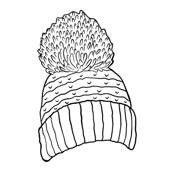 Chapéu Inverno Com Pompom Fundo Branco Ilustração Vetorial Desenhada Mão — Vetor de Stock