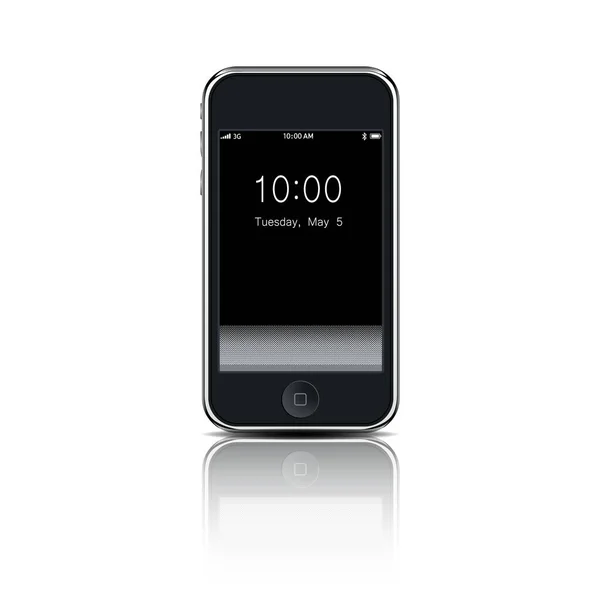 白い背景に影と反射を持つボタンとアプリと黒の電話 — ストックベクタ
