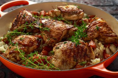 Ücretsiz aralığı Tavuk uyluk pirinç ve ballı chantenay havuç tavada sırlı