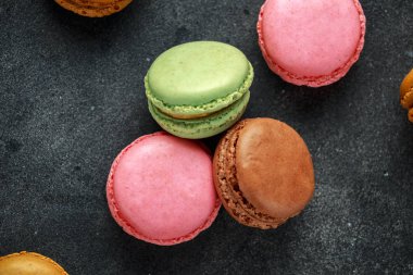 Tatlı renkli macarons tatlı, badem pasta, kurabiye. Seçilen odak.