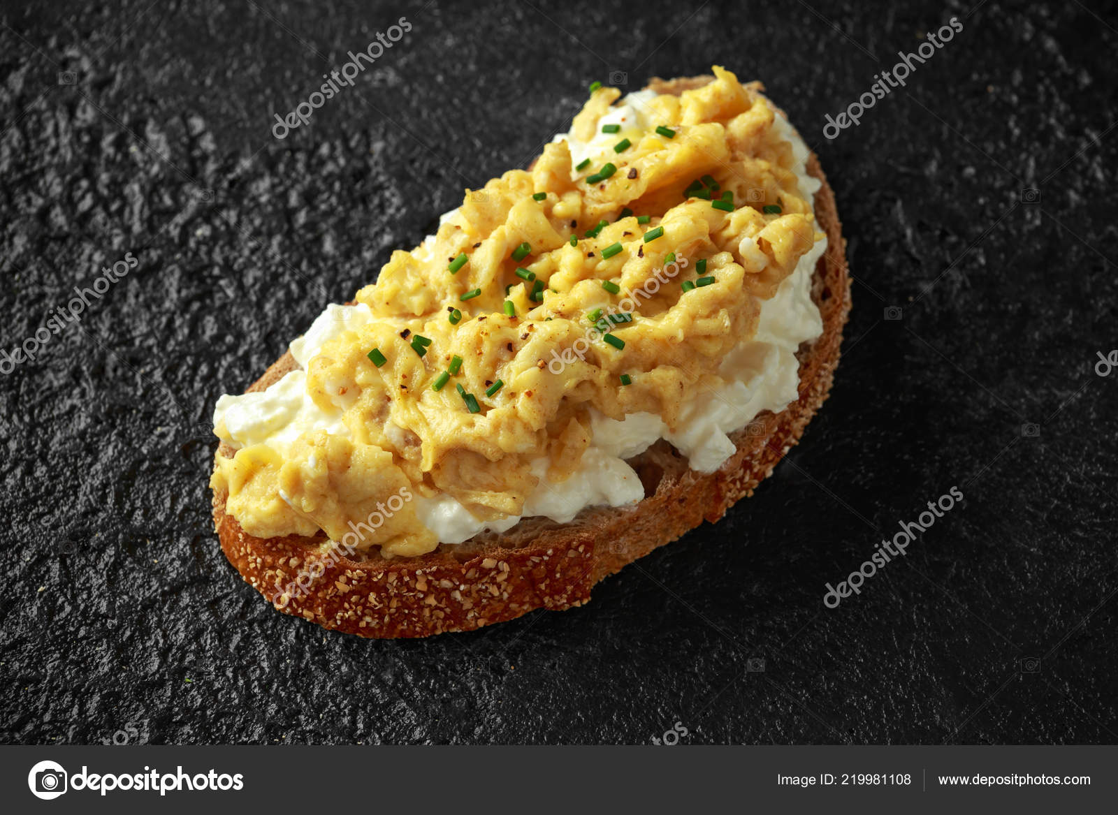 Vegetarian Healthy Bread Toasts Cottage Cheese Scrambled Eggs