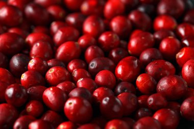 Taze lezzetli kızılcık arka plan, doku. yakın çekim. Seçilen odak.