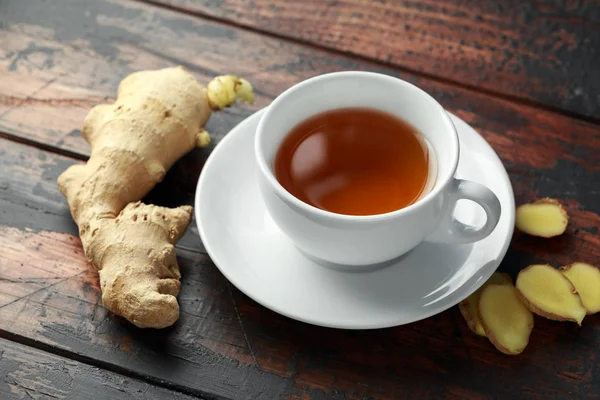 Ginger Tea, ciepłe napoje zdrowej diety. drewniane tła rustykalne — Zdjęcie stockowe