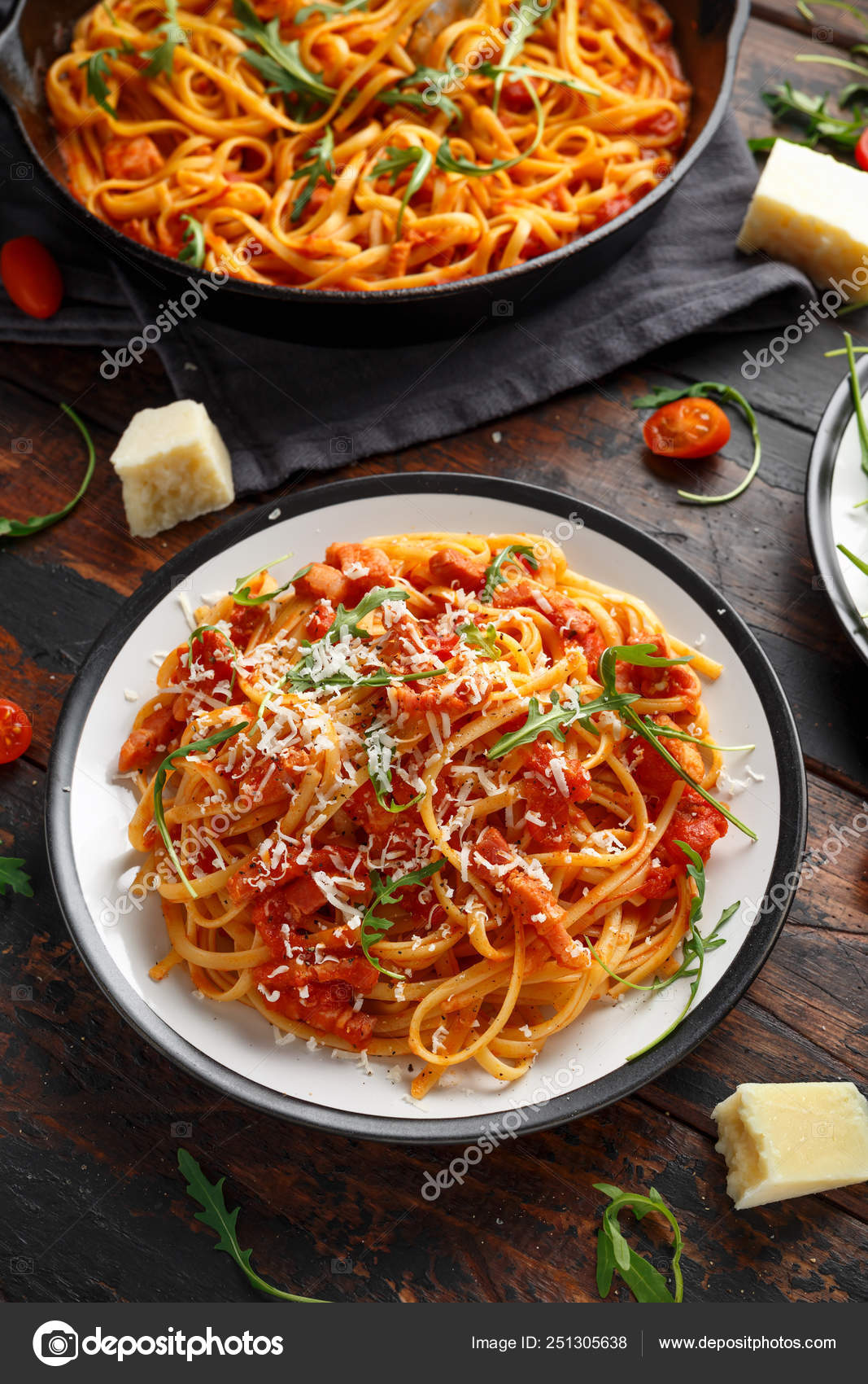 Spaghetti alla Amatriciana with pancetta bacon, tomatoes and pecorino