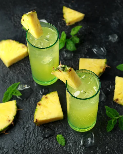 stock image Malibu Rum coconut cocktail with pineapple and mint