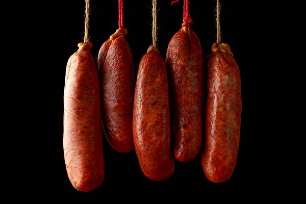Salsicha de sobrassada de carne curada crua balear tradicional feita de carne de porco moída, páprica e especiarias — Fotografia de Stock