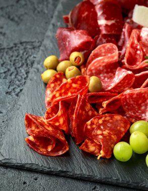 Salami, Chorizo, opppa, lomo, beef, meat antipasto seti.