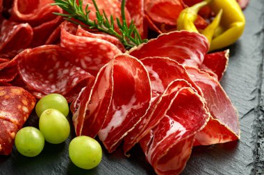 Salami, Chorizo, opppa, lomo, beef, meat antipasto seti..