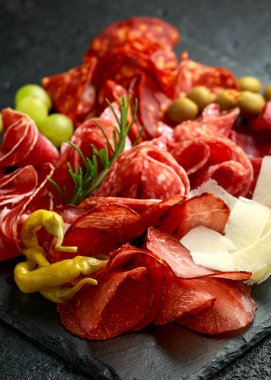 Salami, Chorizo, opppa, lomo, beef, meat antipasto seti.