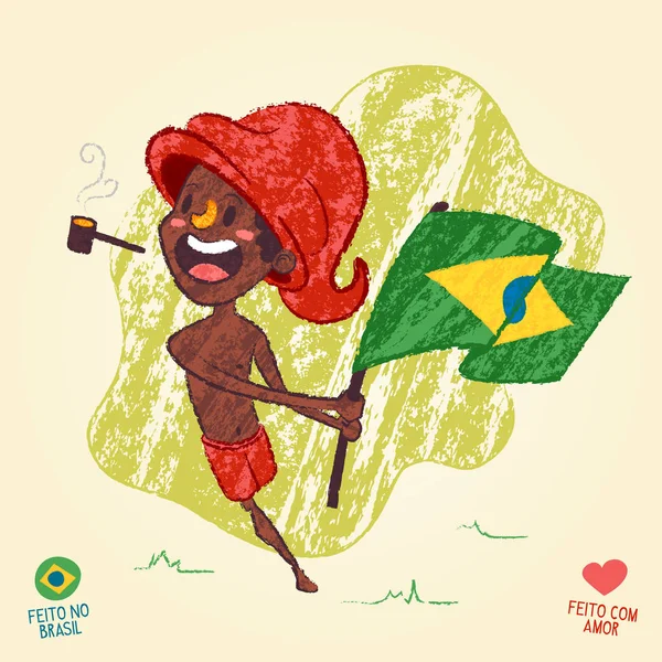 Saci Perere, one-legged rowdy boy holding brazilian flag — ストックベクタ