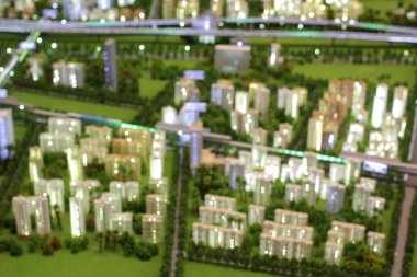 Şehir, izometrik modern şehir sokakların bulanık fotoğraf modeli