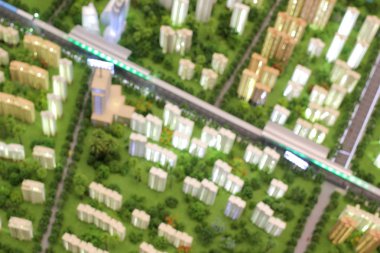 Şehir, izometrik modern şehir sokakların bulanık fotoğraf modeli