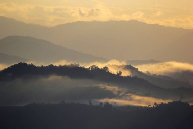 sabah dağ tepeleri üzerinde deniz sis