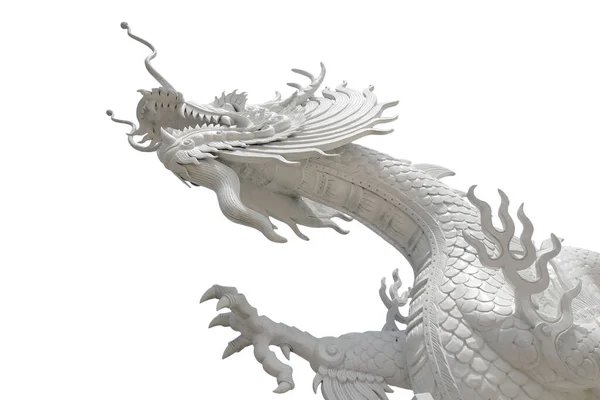 Белый Дракон Китайском Храме Изолированы Белом Фоне — стоковое фото