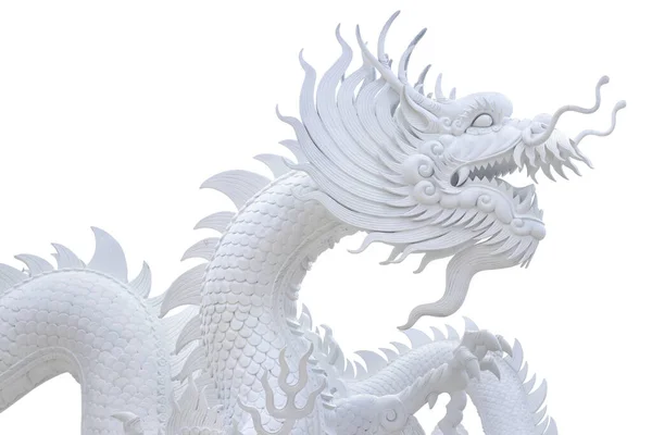 Weißer Drache Chinesischem Tempel Isoliert Auf Weißem Hintergrund Stockfoto