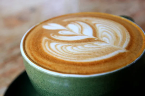 Tasse Café Chaud Latte Art Sur Table — Photo
