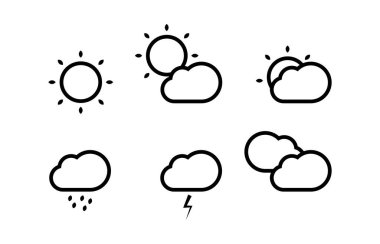 Bir dizi hava durumu ikonu. Vektör illüstrasyonu.