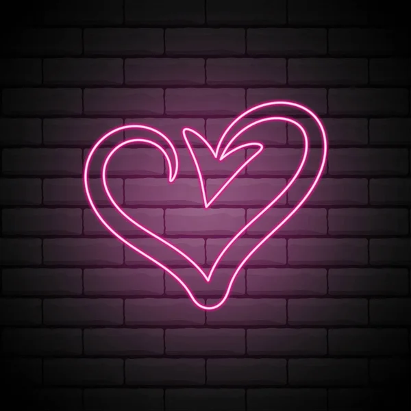 霓虹灯下有心形箭头 情人节矢量图解设计 被隔离在砖墙上 — 图库矢量图片