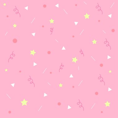 Pembe arka planda konfeti olan kusursuz vektör deseni