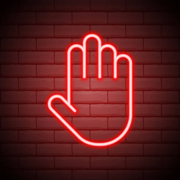 Neon Sign Hand Palm Red Sign Brick Wall Background Vector — Stock Vector