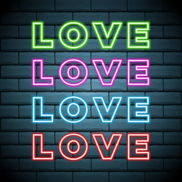 ベクトル色明るい碑文の愛 ネオンサイン バレンタインデーのための隔離されたデザイン要素 レトロ看板 — ストックベクタ
