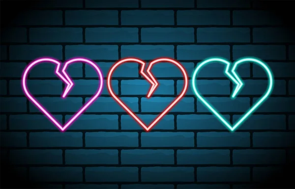 Insegna Neon Cuore Spezzato Elemento Decorativo Cuore Neon Vintage Cartello — Vettoriale Stock