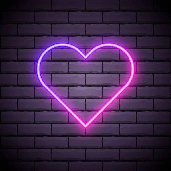 Λαμπερή Καρδιά Πινακίδα Νέον Ρετρό Νέον Σήμα Καρδιά Τούβλο Τοίχο — Διανυσματικό Αρχείο