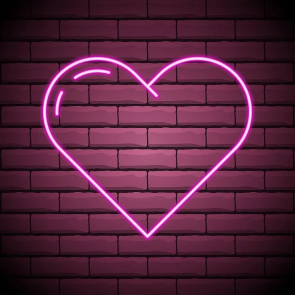 Cuore Luminoso Insegna Neon Segno Cuore Neon Retrò Sfondo Muro — Vettoriale Stock