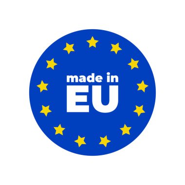 AB simgesinden yapılmış. Üretim sembolünü aktar. Ürün Avrupa Birliği işaretiyle yaratıldı. Beyaz arkaplanda düz simge. Vektör.