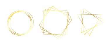 Lüks altın geometrik çerçeve koleksiyonu. Düğün kartı, davetiye, logo, kitap kapağı ve poster tasarımı.