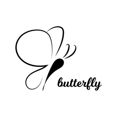 Beyaz arka planda izole edilmiş böcekler. Siyah renkli güzel kelebek logosu. Böcek beyaz zeminde tek başına uçuyor. Vektör ilüstrasyonu.