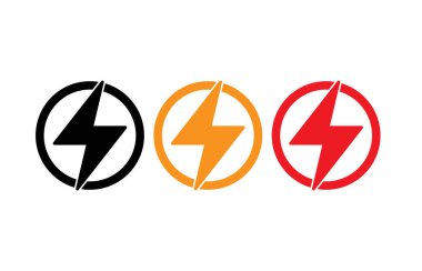 Şimşek, elektrik güç vektör logosu tasarımı elementi. Enerji ve gök gürültüsü elektrik sembolü konsepti. Çemberde şimşek işareti var. Flash vektör amblemi şablonu. Güç hızı logosu.