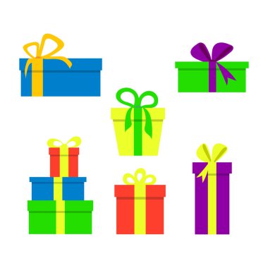 Renkli karalama ya da el çizimi stili renkli hediye kutusu seti