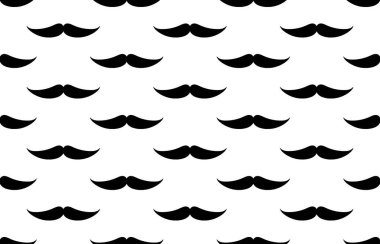 Kusursuz vektör deseni, arka plan ya da doku beyaz arka planda siyah kıvırcık eski tip erkek bıyıkları. Web siteleri, masaüstü duvar kağıdı, blog, web tasarımı için