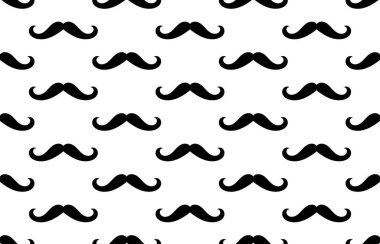 Kusursuz vektör deseni, arka plan ya da doku beyaz arka planda siyah kıvırcık eski tip erkek bıyıkları. Web siteleri, masaüstü duvar kağıdı, blog, web tasarımı için