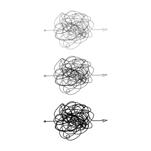 手描きの長方形のスクロールスケッチや黒い線の球状の抽象的なスクリブル形状 白い背景に隔離されたベクトル絡みの混沌としたドードル円描画円またはスレッドねじ結び目 — ストックベクタ