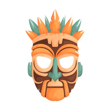 Dışavurumcu idol yüzünün dekoratif vektör çizimi. Maske benzeri figür, Crownlike bir yapı ile tamamlanmış keskin ve açısal özelliklere sahiptir..