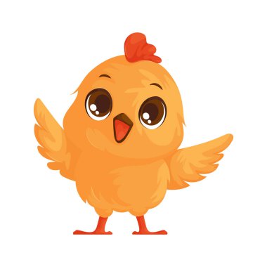 Pürüzsüz bir çizgi film karakteri, turuncu ve kırmızı renklerle gösterilir. Mutluluğu gösterir ve dinamik gölgeleme ve büyük, parlak gözlerle oluşturulur..