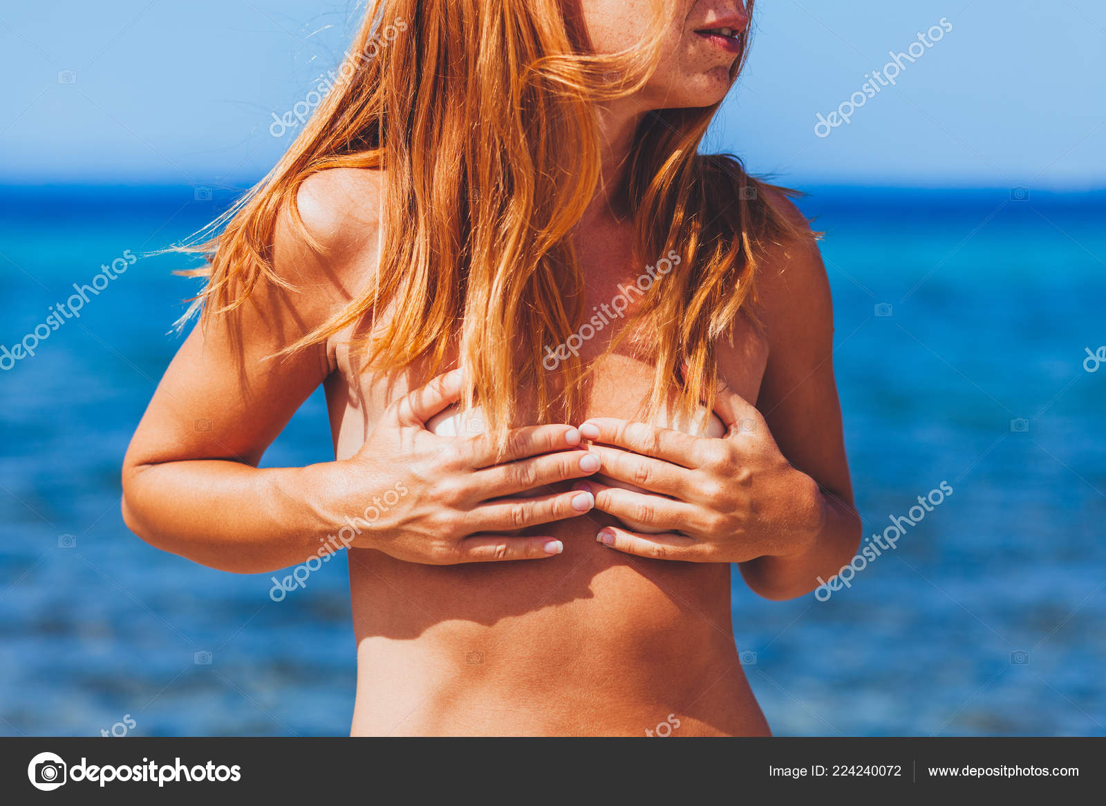 ginger nudist Hippie Young Ginger Woman Sunbathing Topless Beach — Stock Photo ©  marjan4782@gmail.com #224240072