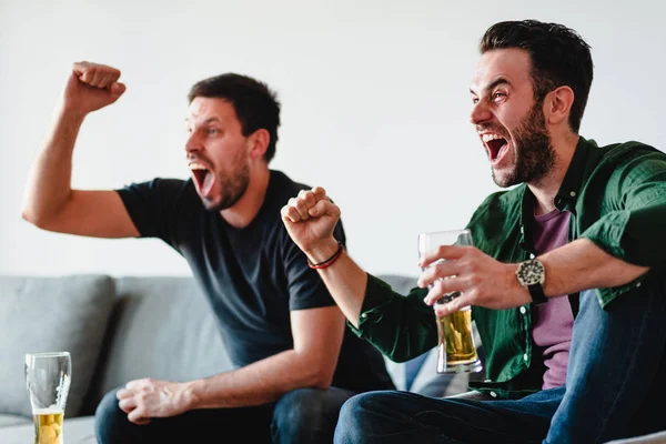 Two Guys Watching Football Match — Stock Photo, Image