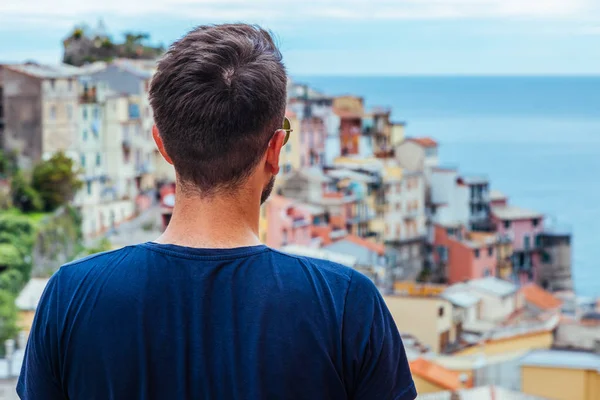 Young Man Traveling Europe Cinque Terre Italy — Stock Photo, Image